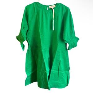 Maisie Kelly Green Cotton Babydoll Dress Puff Sleeve Size M NWT